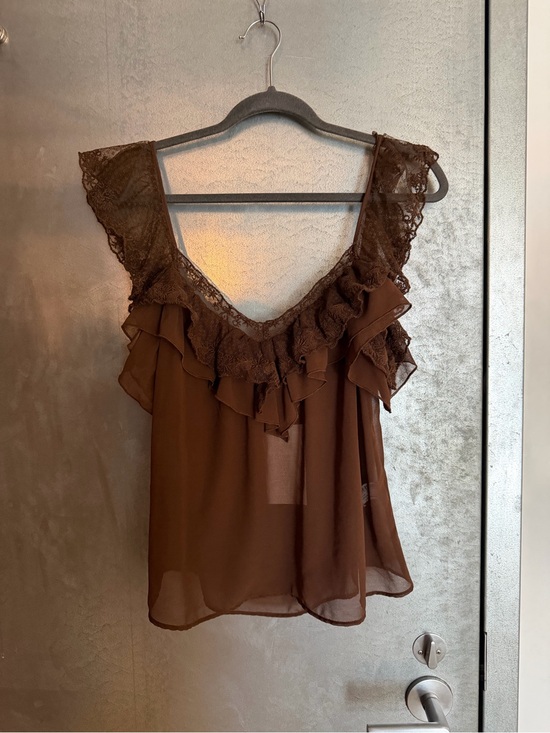Zara Tops - Zara Brown Lace Ruffle Sleeveless Tank Top